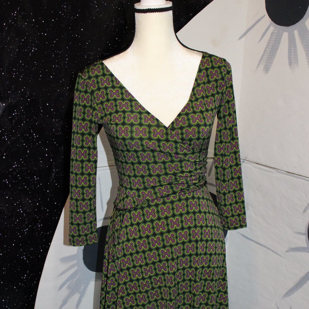 London Times green and purple print Wrap Dress